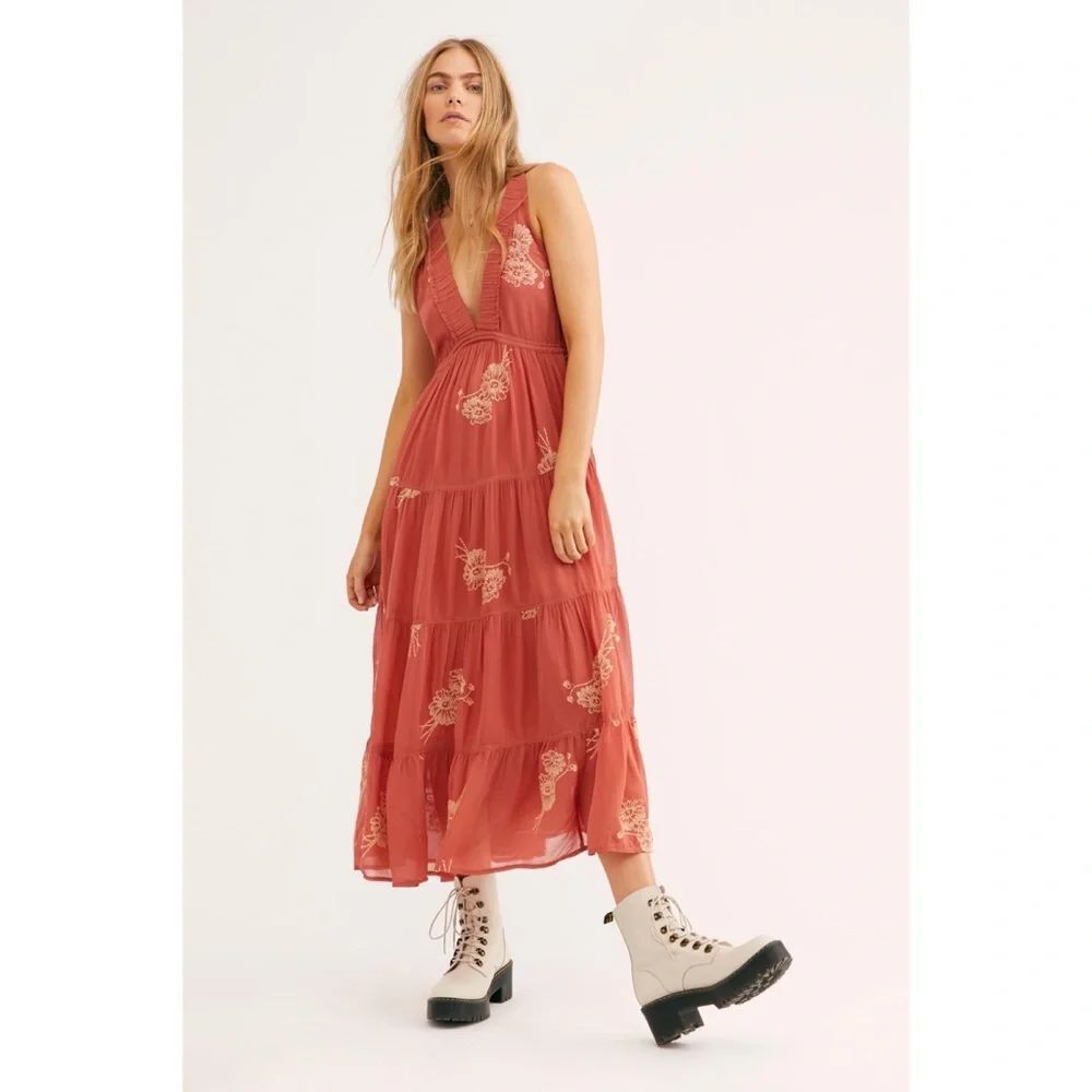 Free People Run Away With Me Embroidered Midi Dress